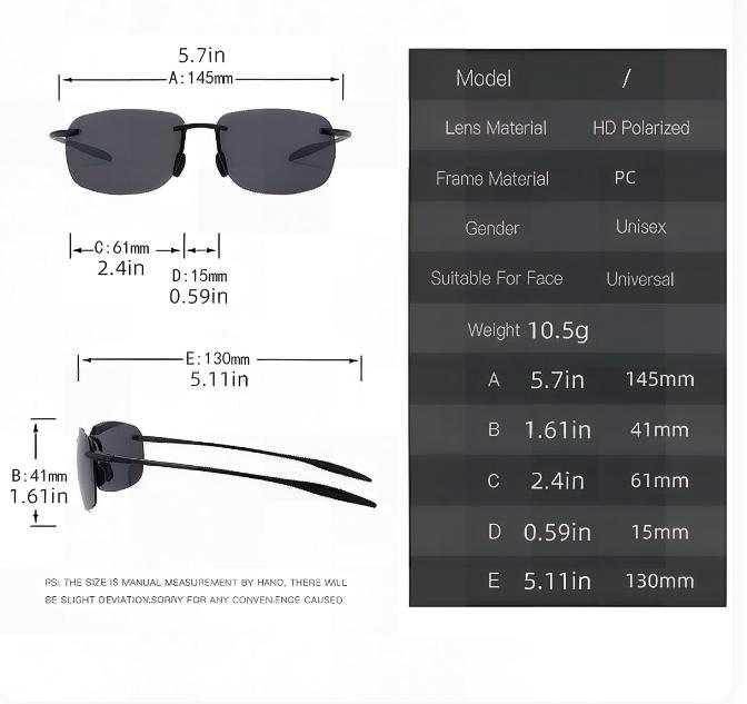 Men's Polarized Ultra Lightweight TR90 Square Frameless Sunglasses For Men Women Outdoor Driving Fishing Uv400 Sun Shade Glasses