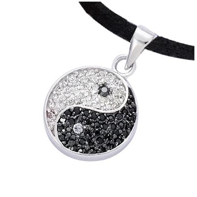 [R1666] - Srebrny wisiorek „Yin Yang” Czarny Srebrno Biały (rod) - 15mm