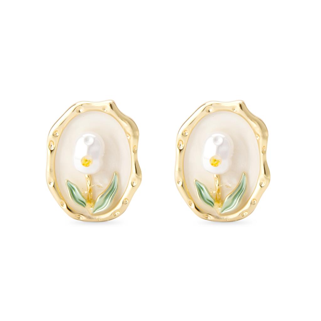 Cloisonne Women's Earrings Enamel Earrings For Women Pearl Flower Piercing Vintage Green Jewellery Woman Gifts Chinese Ethnic