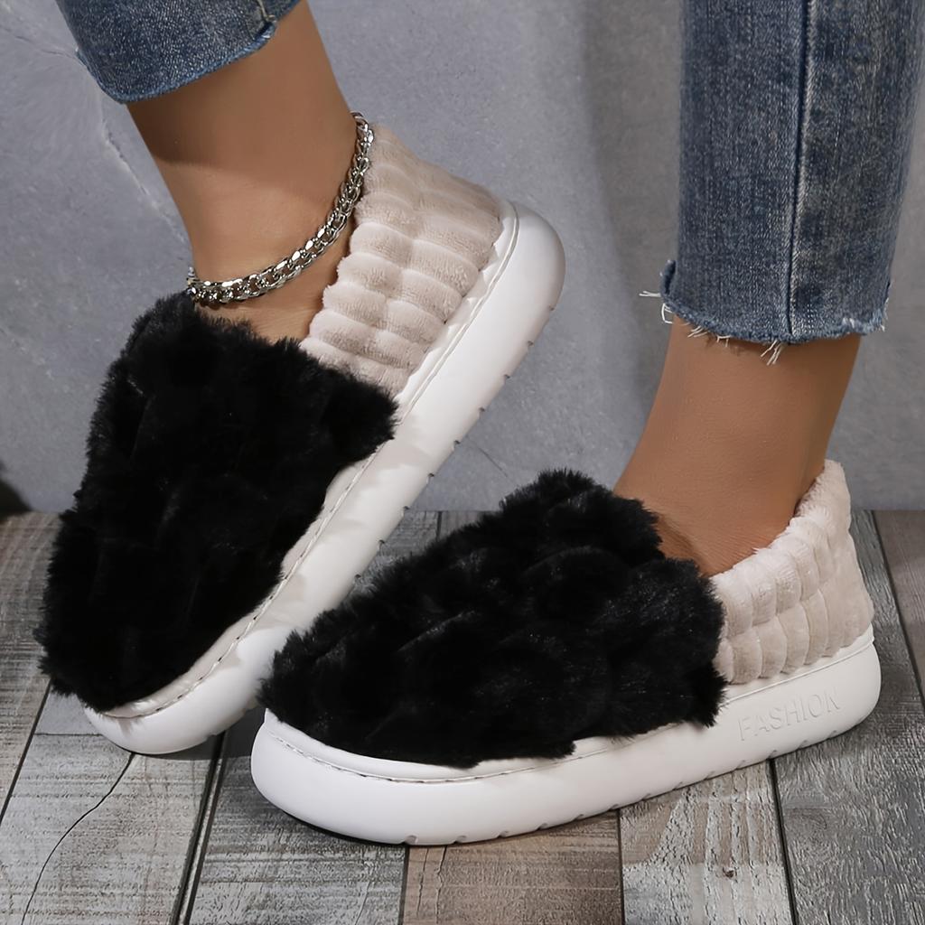 Color Stitching Imitation Wool Slippers, Casual And Easy-to-wear Suede Indoor Shoes, Comfortable Home Slippers