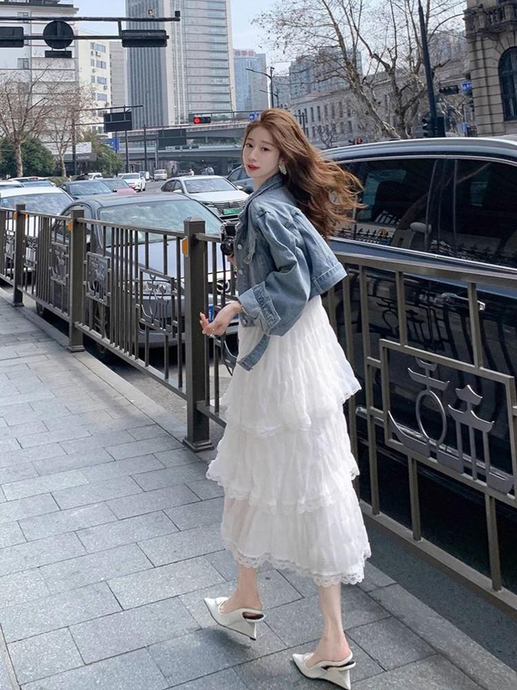 Lace Suspender Dress Women's Spring and Summer Seaside Vacation Dating Cake Dress First Love Pure Milk Sweet Beach Long Skirt