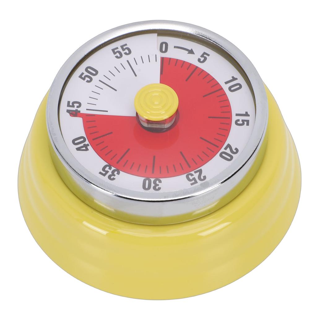 Vintage Kitchen Timer Stainless Steel 60 Minute Countdown Visual Timer with Sound Reminder for Cooking Work Study Yellow