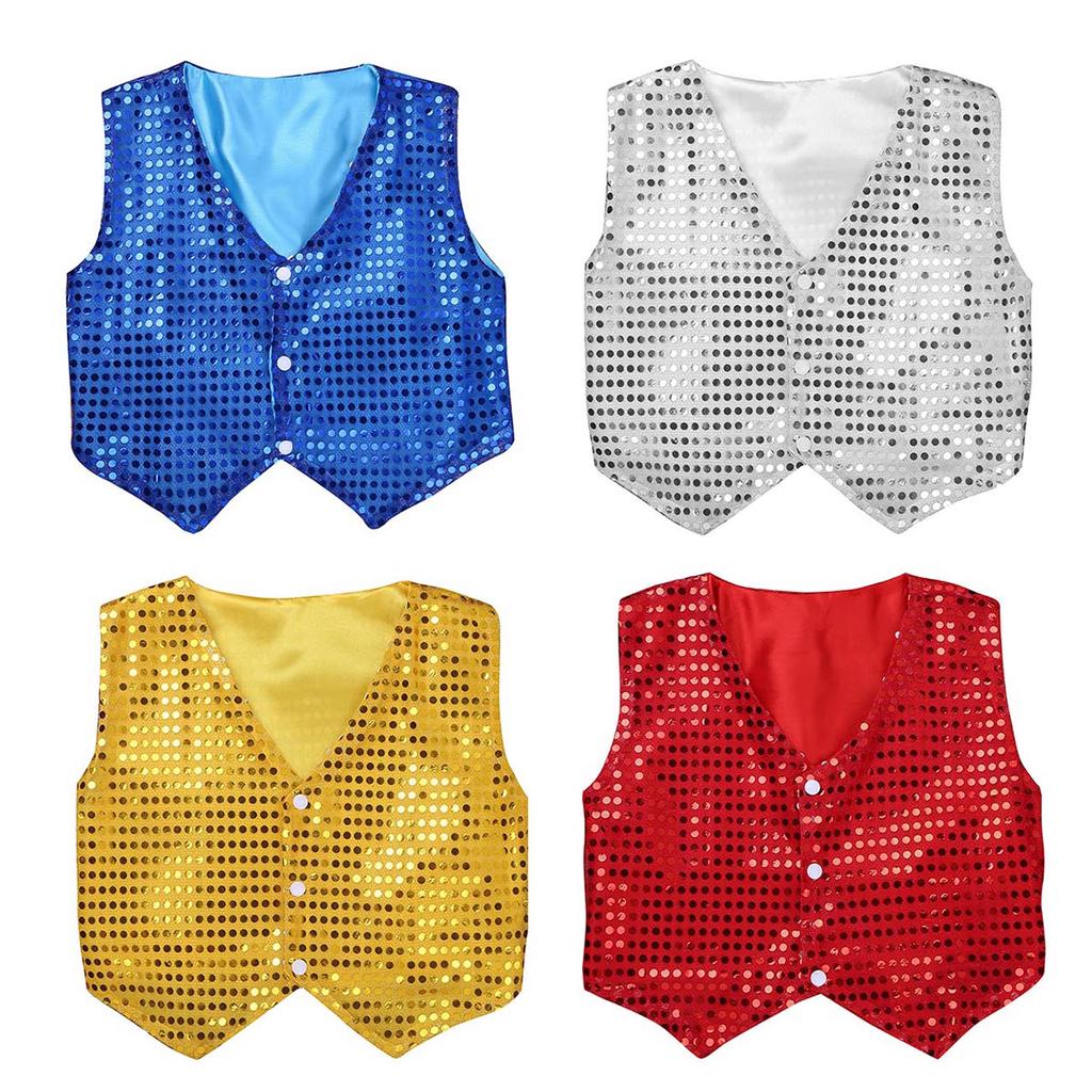 Kids Boys Glittery Sequins Long Sleeve Collar Shirt for Choir Jazz Dance Stage