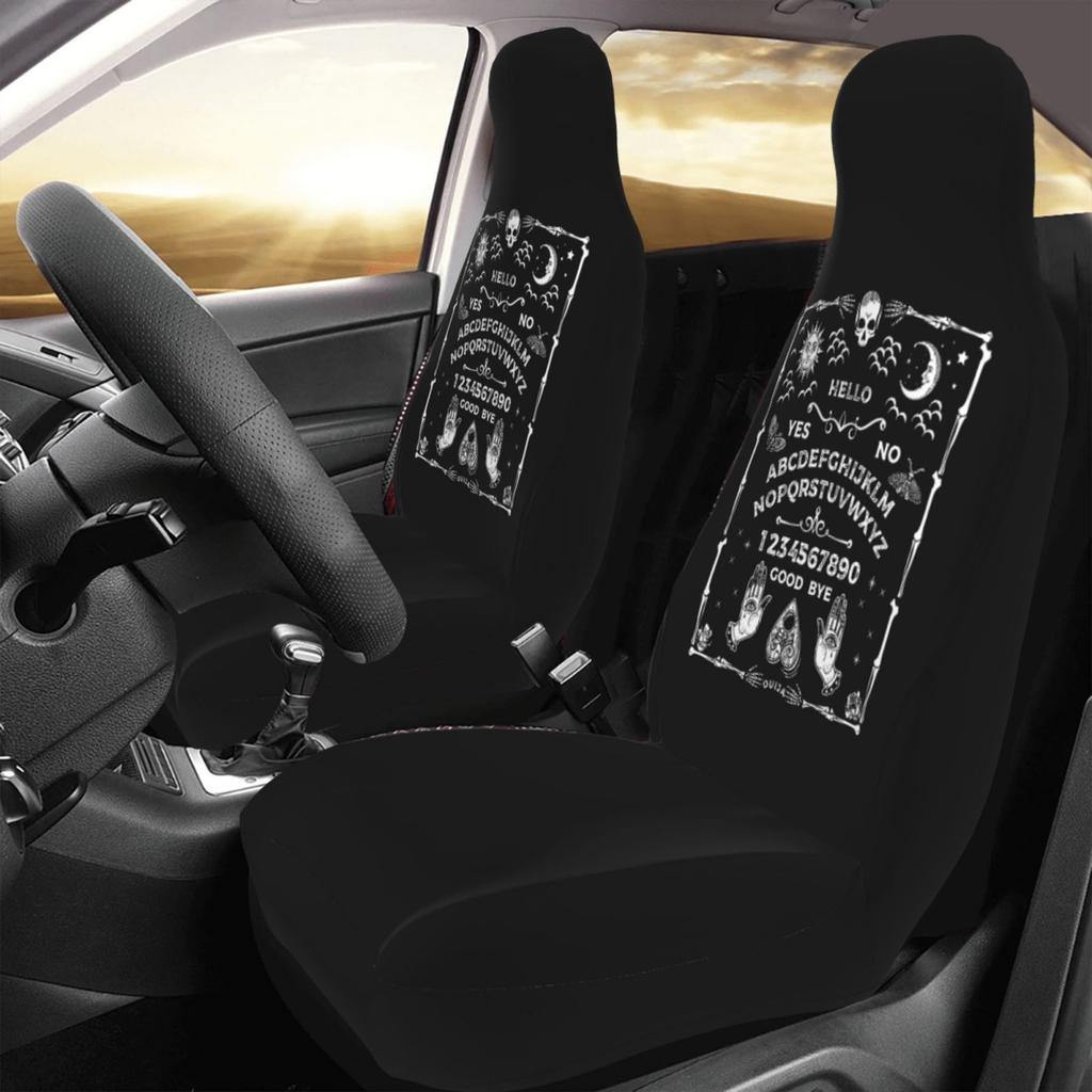 Sonne Mond Totenkopf Horror Muster Autositzbezüge Set aus 2 Vordersitzschoner Zubehör Universell Passend für die meisten Autos Lkw
