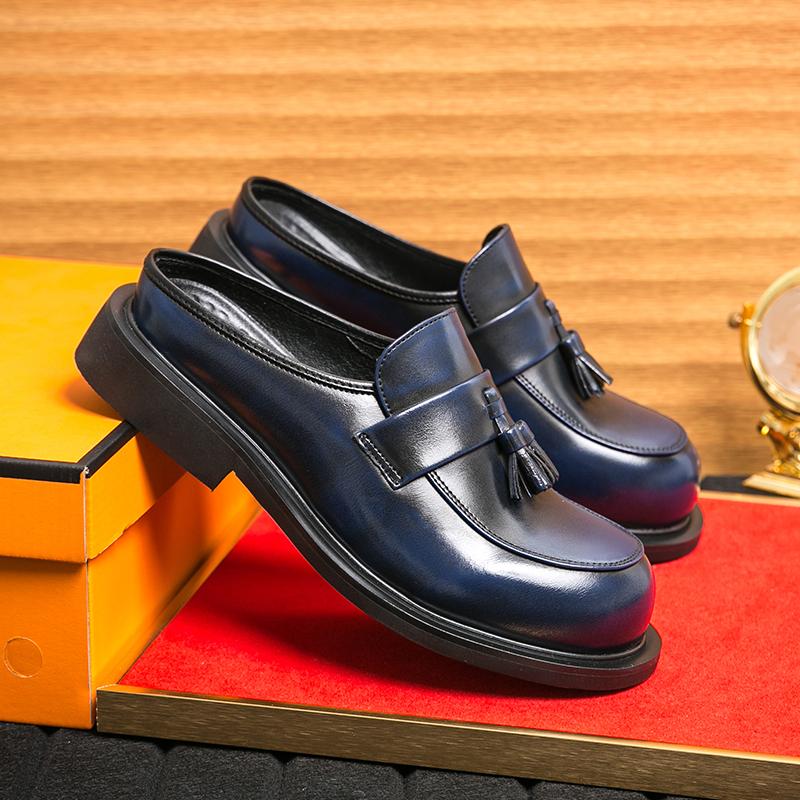 Fashion Retro Men Business Flip-flops Black Green Men One-foot Thick-soled Anti-slip Fashionable Small Leather Shoes Social Shoes 38-46