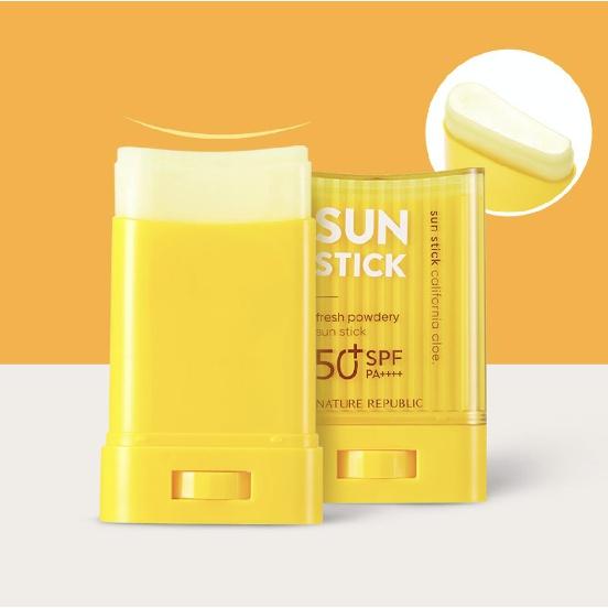 

Nature Republic California Aloe Fresh Powdery Sun Stick 24 г SPF50+PA++++ с экстрактом листьев алоэ барбаденсис для восполнения влаги и успокоения кожи