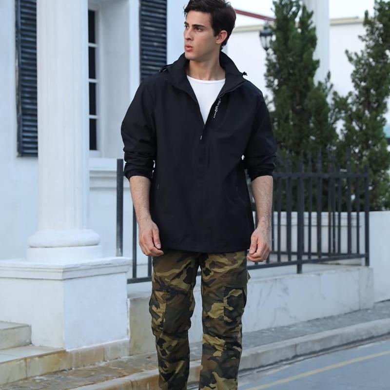 Cozy Up Men's Lightweight Waterproof Rain Jacket,Shell Hooded Outdoor Raincoat Hiking Windbreake Jacket