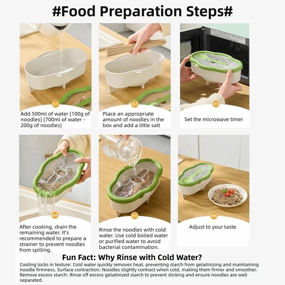 Transparent Microwave Pasta Cooker Non Sticking Heat Resistant Food Container With Strainer Large Capacity Kitchen Storage Box