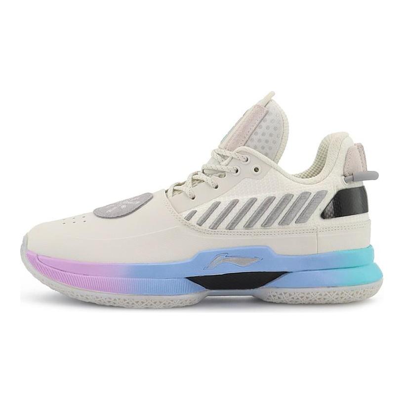Li Ning WOW 7 Comfortable Slip Resistant, Abrasion Resistant, Lightweight Mid Top Basketball Shoes Men's White ABAN079-12