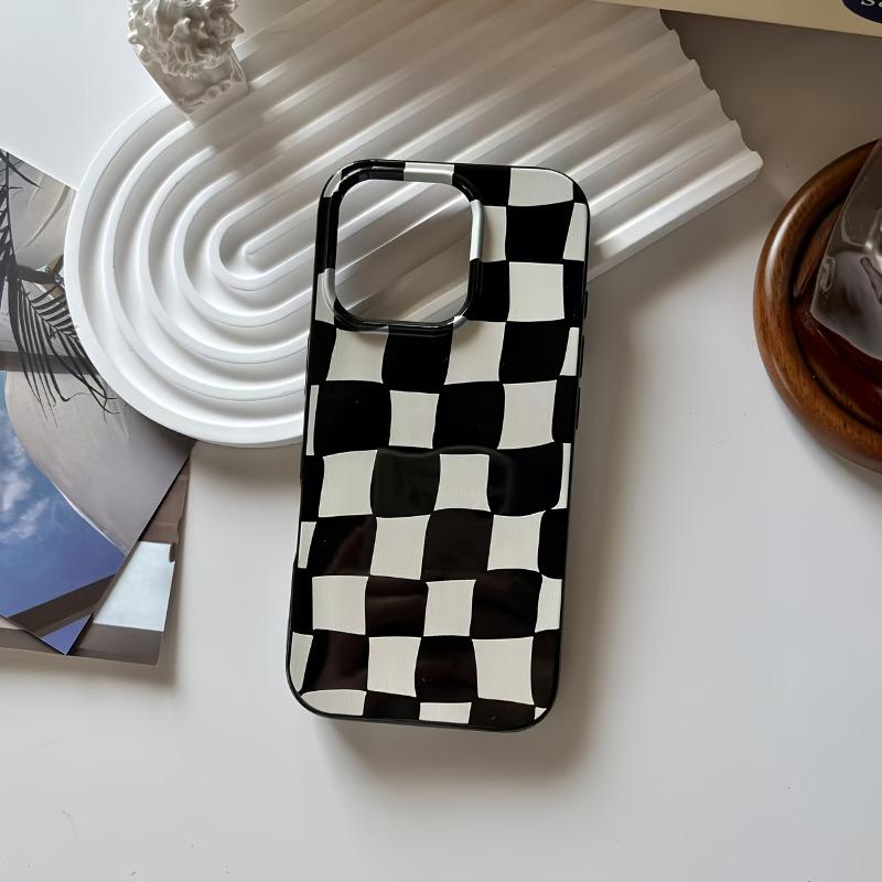 Black and White Checkered Large Hole Jelly Phone Case Suitable for iPhone 17 16 15 14 13 12 11 Pro/Max/Plus Anti Drop