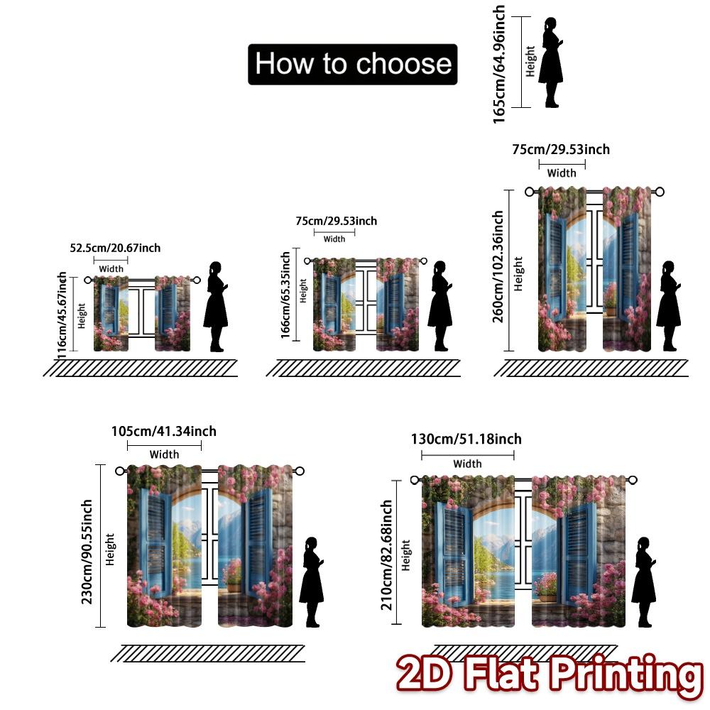 2pcs, 2D FLAT PRINTING Curtains (Without Rod) Blossom View Contemporary Popular Curtains Versatile Polyester Curtains