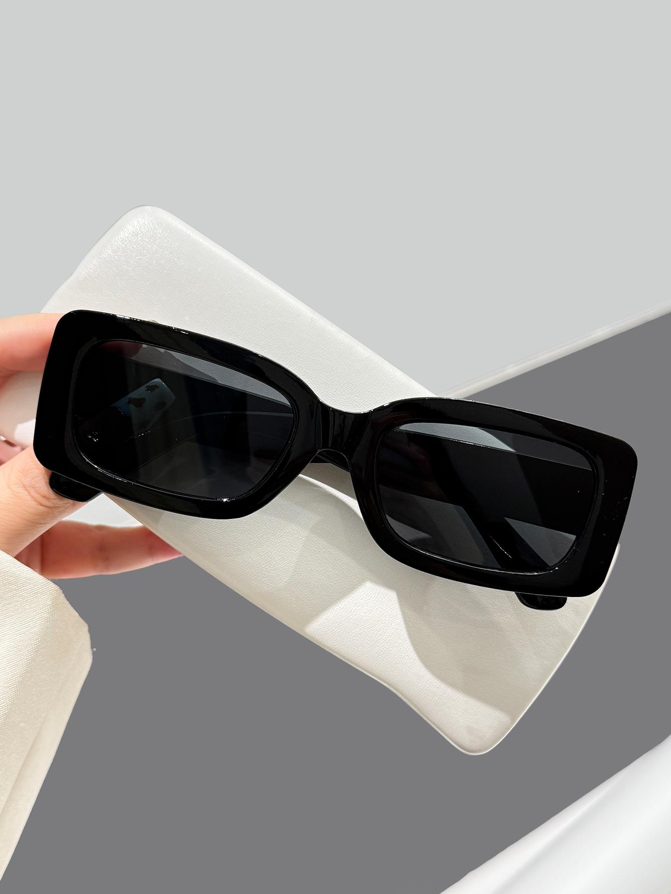 

1Pc Retro Fashion Square Frame Sunglasses, Simple and Casual Black Single-Piece Sunglasses, Beach Travel, Vacation Travel