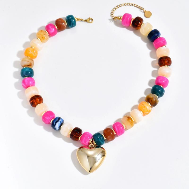 1Pcs Chunky Summer Beach Statement Jewelry Gifts Boho Colorful Acrylic Beaded Choker Necklace For Women