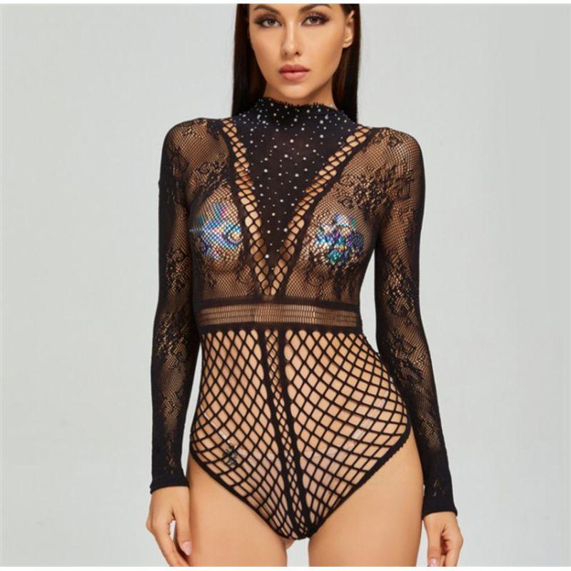 

Модный сетчатый боди Женский Bököddies Сексуальный комбинезон Боди Тедди Женский Black hot drill All yards