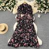French Style Fancy Print Chiffon Dress Women's Ruffles Patchwork Waist-Slimming Slim Looking Elegant Elegance Pleated Dress