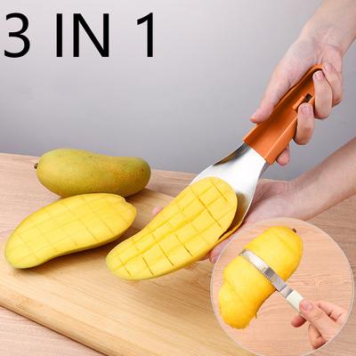 3-in-1 mangosnijder met roestvrijstalen mes, pitverwijderaar, mangosnijder, watermeloensnijder, perziksnijder en meer.