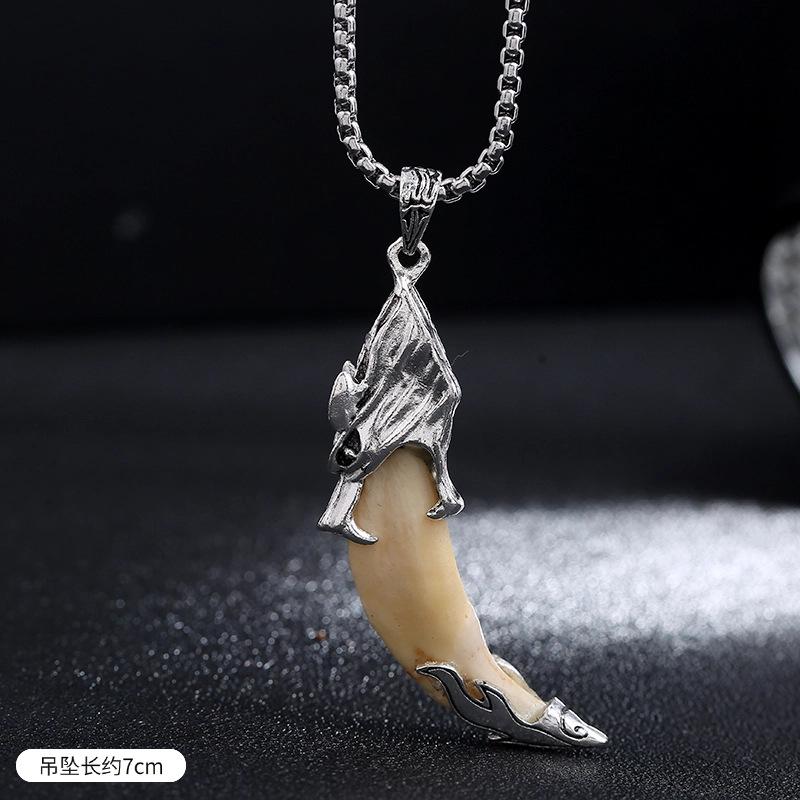 Wolf Tooth Pendant Necklace - Men's and Women's Stainless Steel Pendant Necklace Decorative Jewelry