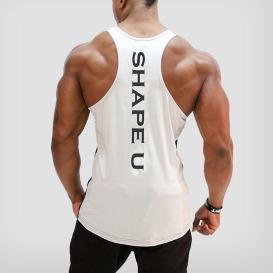 Erkek Harf Baskılı Renk Bloklu Kolsuz U Yaka Yelek Slim Fit Fitness Atlet
