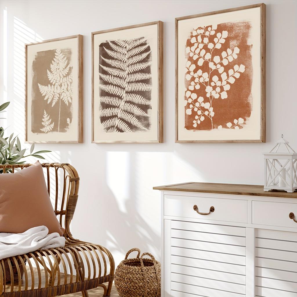 3pcs Neutral Minimalist Abstract Fern Boho Wall Art Decor Paintings Warm Tones Wall Decor Posters Home Decor Creative Gifts