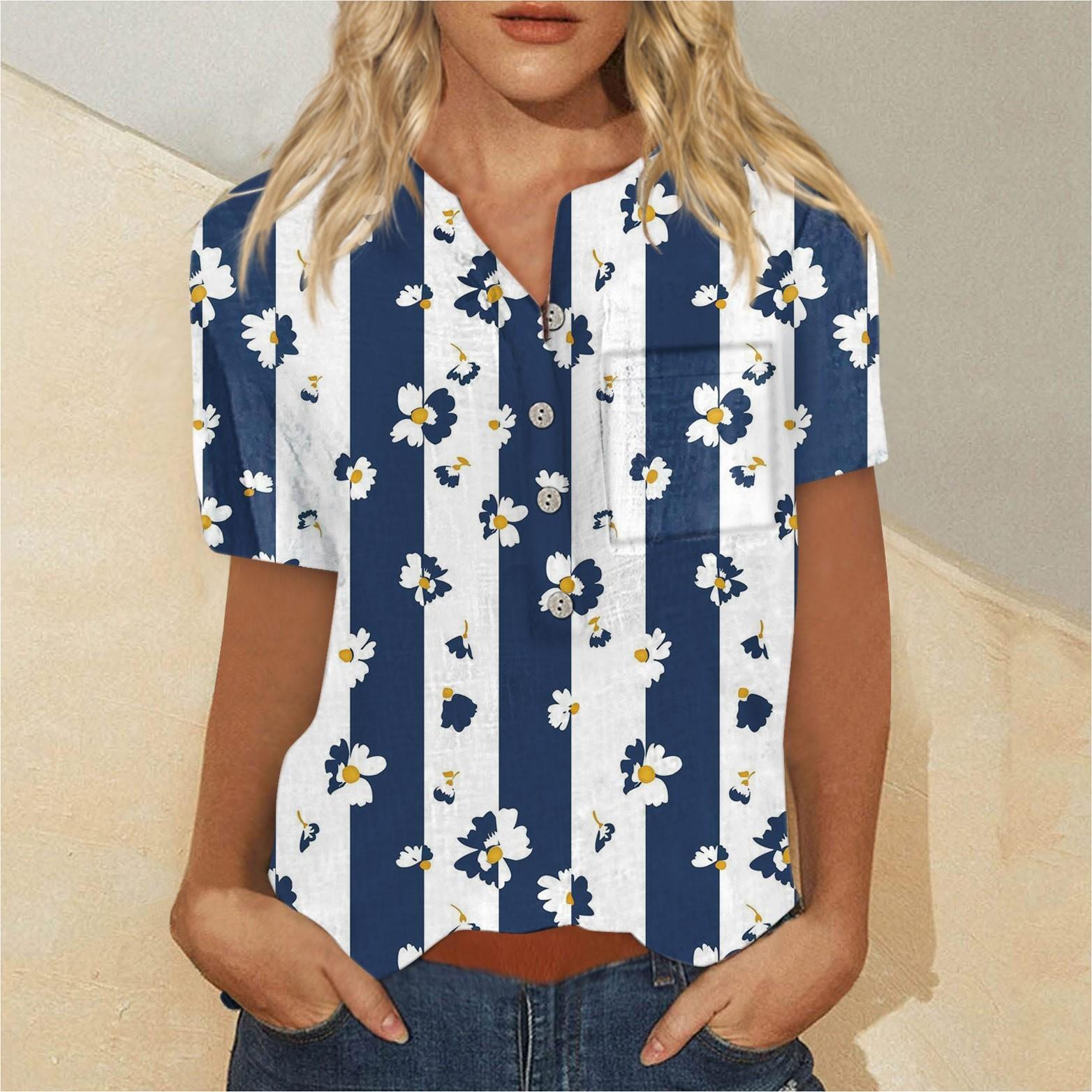 Женская модная рубашка с коротким рукавом с принтом на пуговицах на груди и кармане XXXXL — фото 7