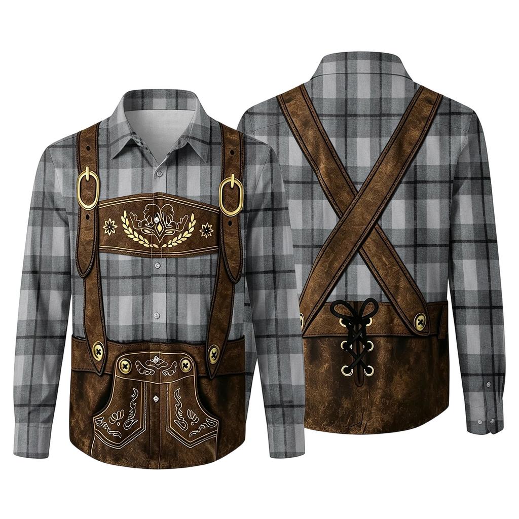 Herren 3D-gedrucktes Oktoberfest Locker geschnitten Umlegekragen Langarmhemd Vintage Lässig Atmungsaktives Oberteil für Pendeln Outdoor Festival Party