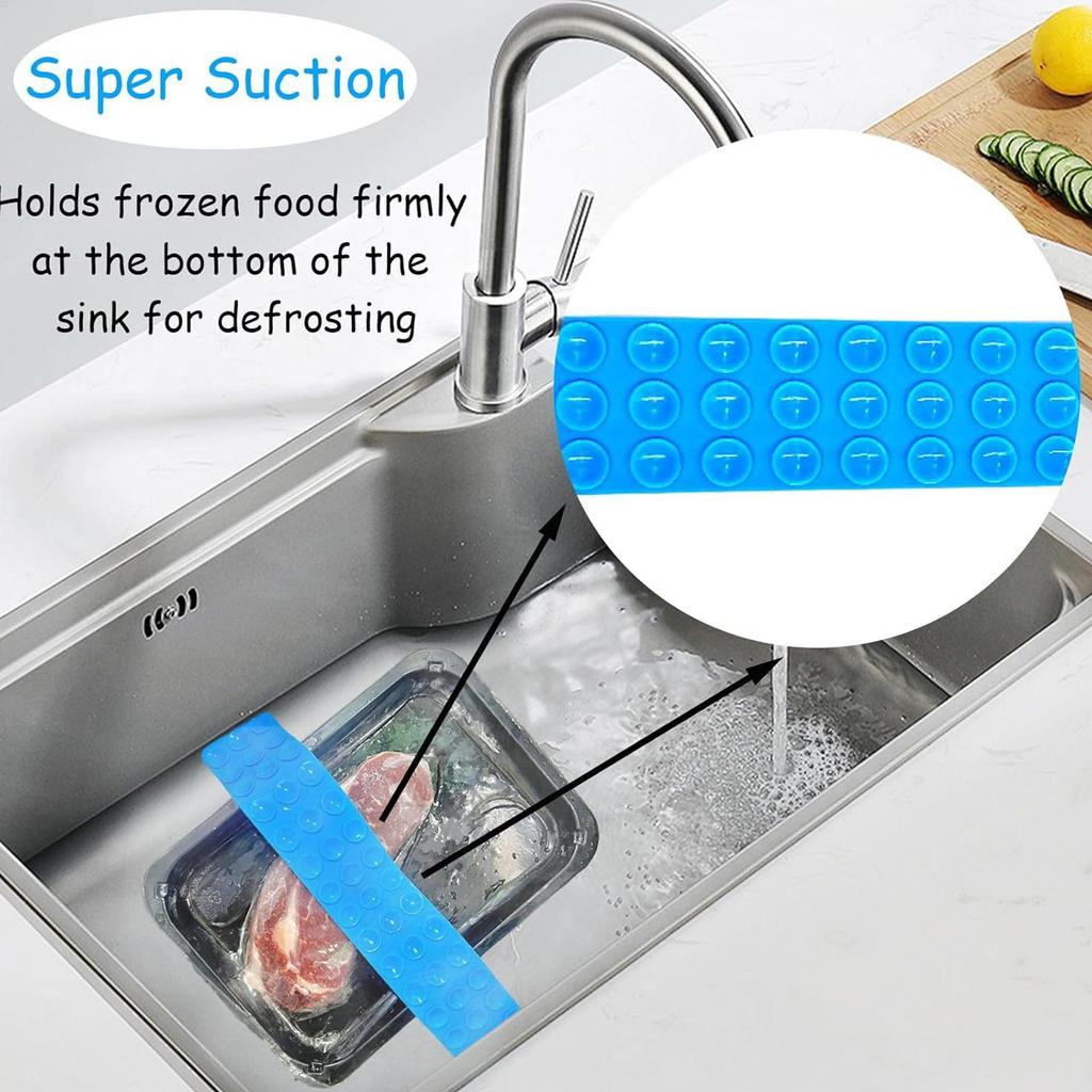 1pcThaw Belt Silicone Reusable Suction Cup Tie Meat Thaw Tool Defroster Tool For Food Fruit Fish Home Kitchen Restaurant Counter