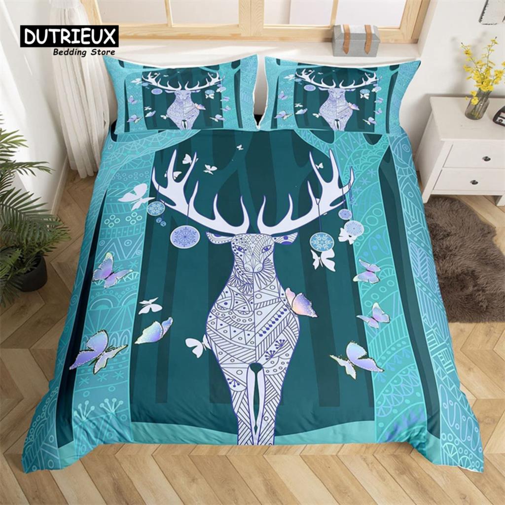 Deer Animal Duvet Cover Set Twin Queen Size Butterfly Flowers Bedding Set Microfiber Moon Galaxy Comforter Cover For Girls Teens