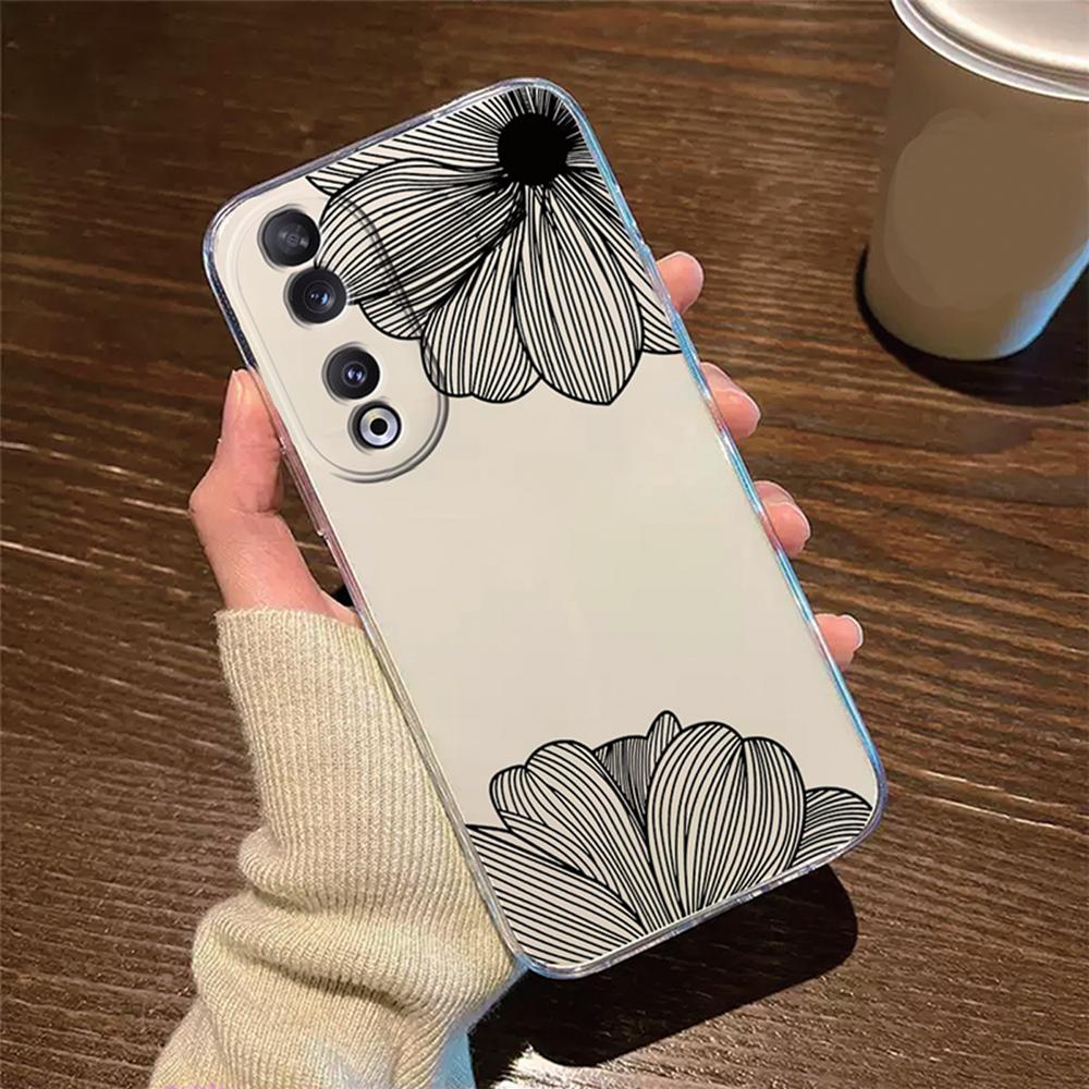 Rose Flower Oil Painting Phone Case For Honor 200 90 Lite X7 70 X8 Transparent Clear Shockproof Cover Romantic Lace Pattern Tpu