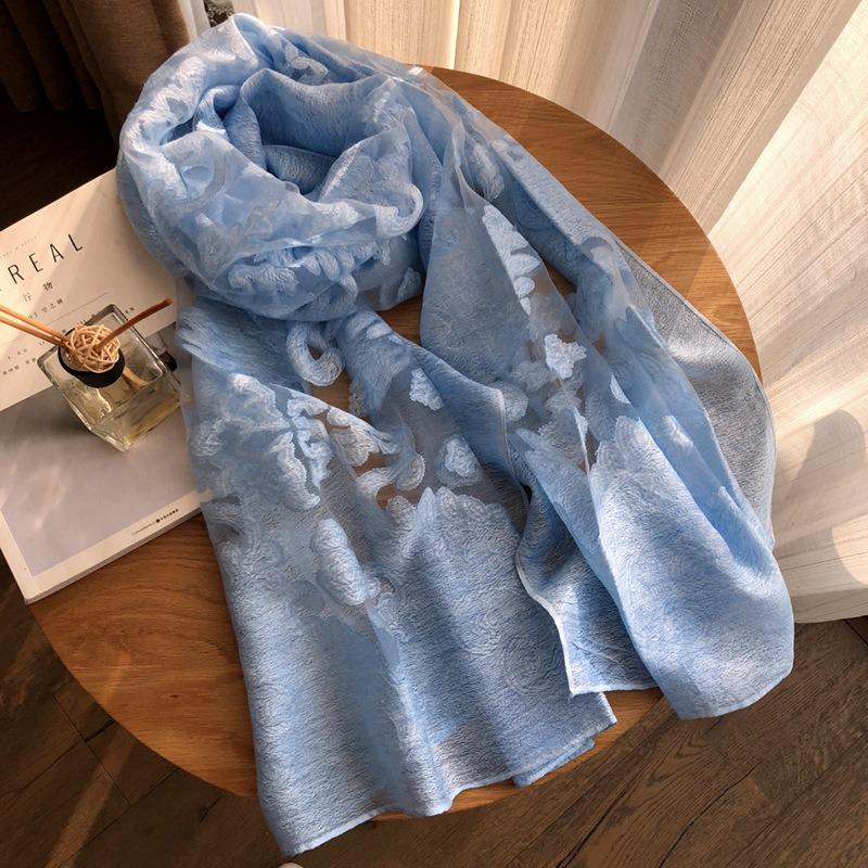 Spring/Summer New Simulated Silk Stain Dyeing Cutting Flower Thin Scarf Sunscreen Shawl