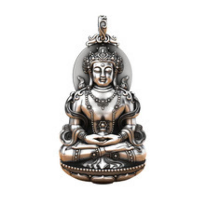 Necklace Nanhai Guanyin Solid Bodhisattva Male and Female Sitting Lotus Three-dimensional Natal Buddha Pendant