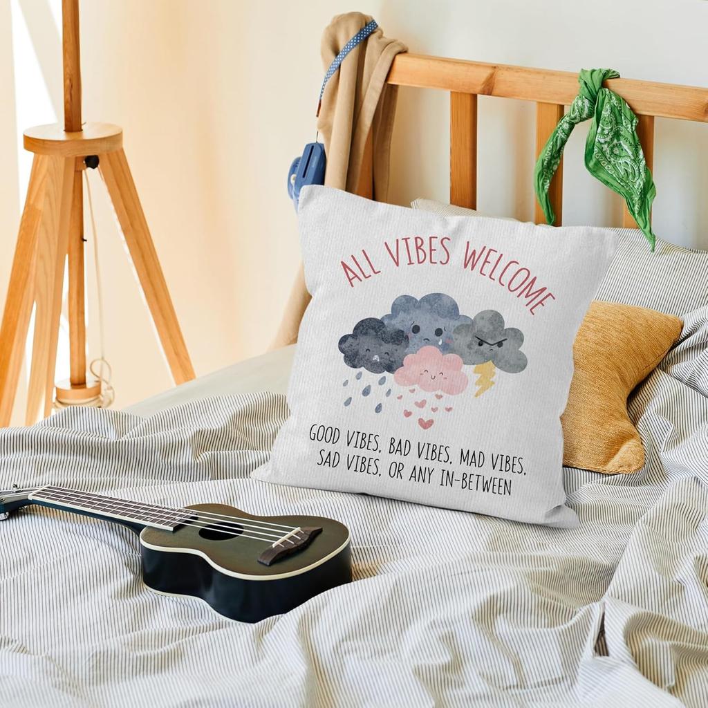 Mental Health Throw Pillow Covers, Good Vibes Decorative Pillow Covers for Home Office Classroom, Pirational Positive Quotes Cushion Covers, Nursery