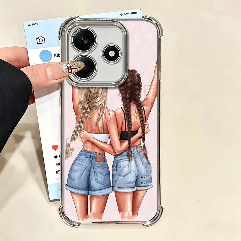 Best Friends Forever Girls Plating Phone Case For Xiaomi Redmi Note 14 15 Pro Plus 13 12 11 11S 11T 10 9S 9 5G Anti-Fall Airabag