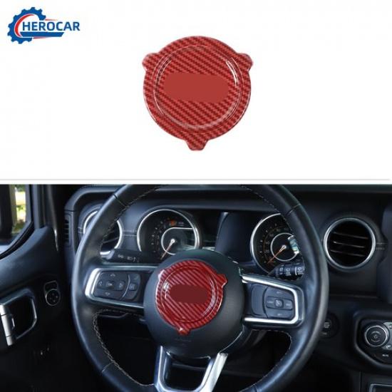 Center Steering Wheel Cover for Jeep Wrangler Gladiator JL JT Red Carbon Fiber