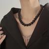 Glass imitation green agate round bead necklace female ins cold wind beaded collarbone chain niche design sense new neck chain