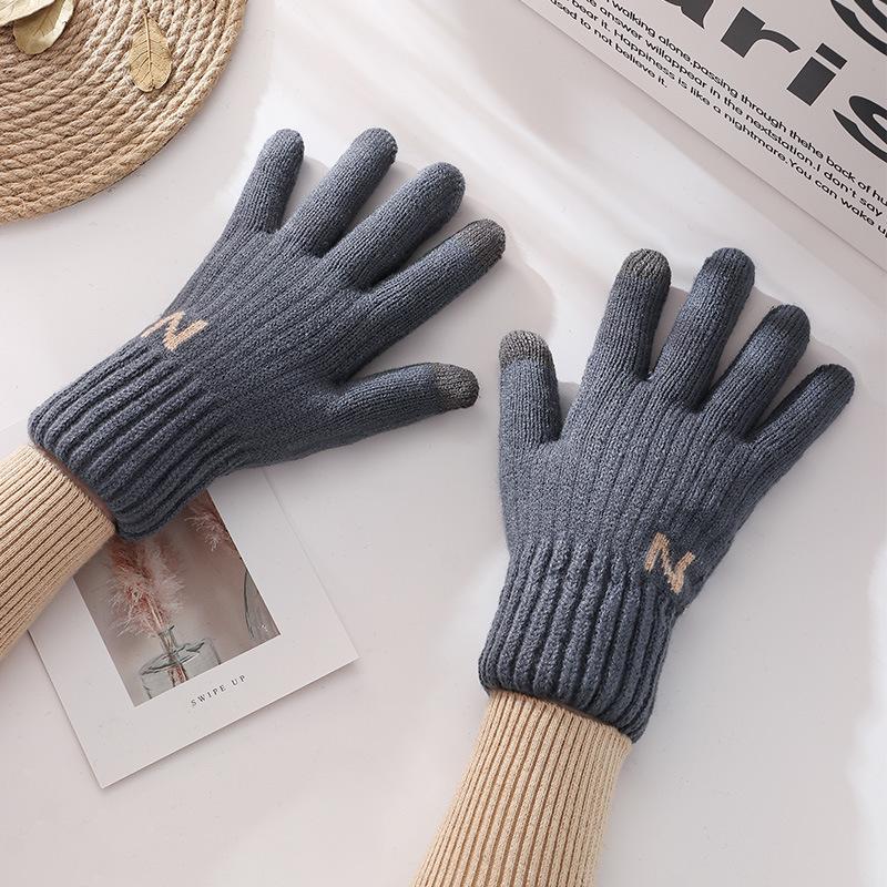 

Плотные плюшевые вязаные перчатки с сенсорным экраном для езды на электрическом велосипеде на открытом воздухе синий