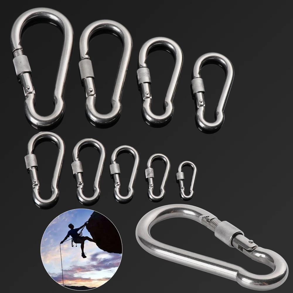5pcs Stainless Steel Lock Ring M4-M12 Safety Snap Hook Carabiner Spring Snap Quick Link Outdoor Camping Gear Equipment.