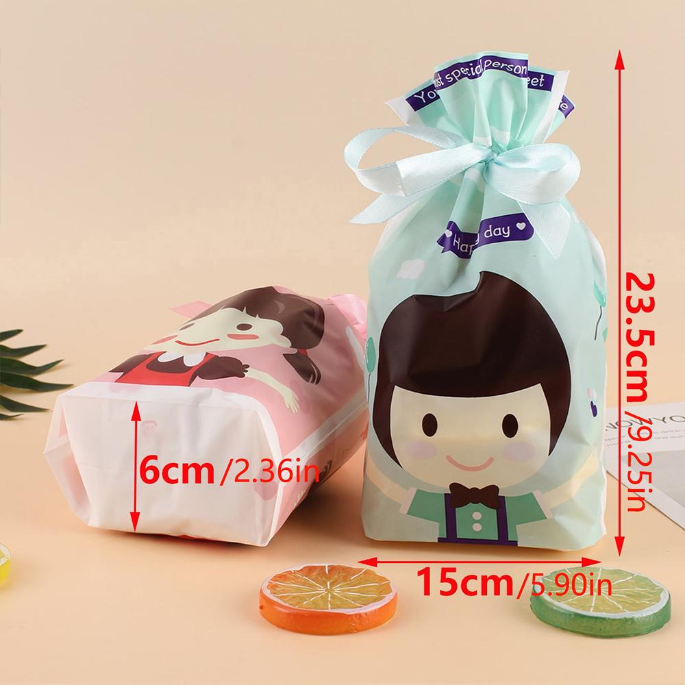 10Pcs Drawstring Gift Bags for Baby Shower Party Plastic Boy Girl Pattern Cookie Snack Candy Packaging Bags With Ribbon