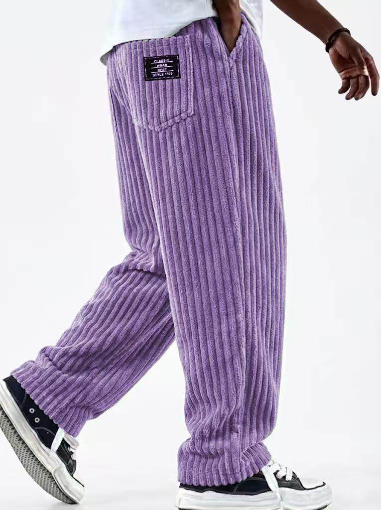 European & American Men's Wide Corduroy Logo Pocket Casual Loose Straight-Leg Pants 2026