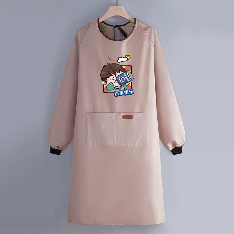 Internet Celebrity Long-Sleeved Apron Household Kitchen Waterproof And Oil-Proof Smock Adult Cartoon Print Cooking Apron