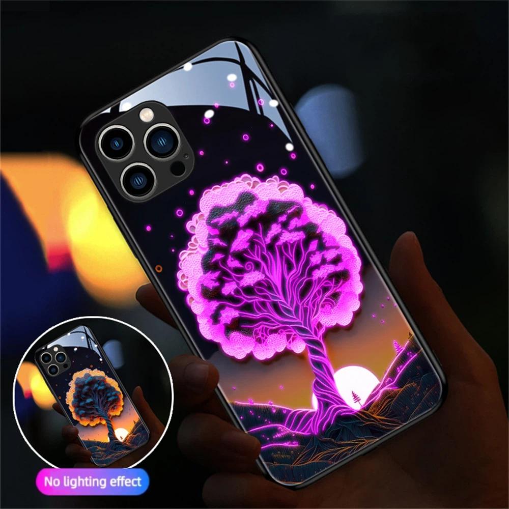 Lucky Tree Sound Control LED Luminous Glass Case for iPhone Samsung 【Style B】For Iphone SE (2nd/3rd Gen)