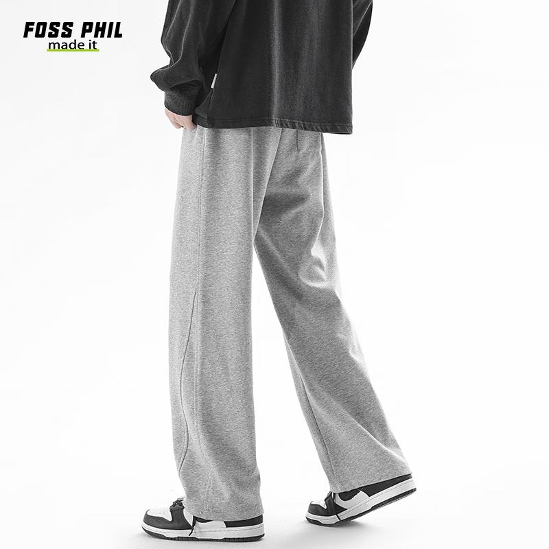 Foss Phil American-Style Casual Pants for Men, Spring And Summer Trendy Straight-Leg Sweatpants, Wide-Leg Versatile Trousers, FPK50 Gray 2XL