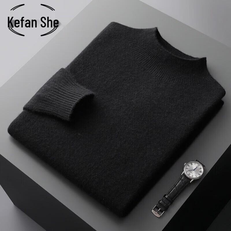 Kefanshe Men's Minimalist Wool Blend Mock Neck Sweater