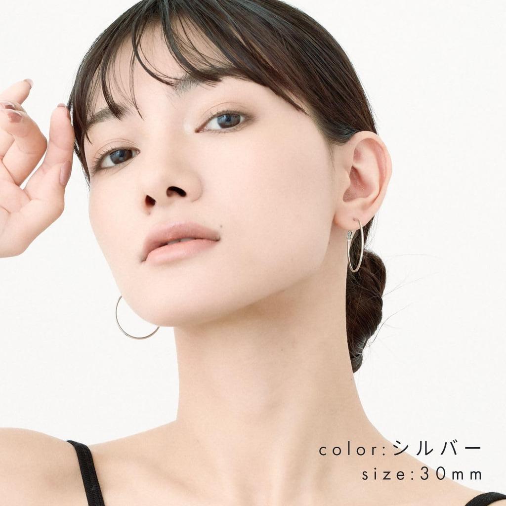 HRYS in Japan 18K Round Wire Hoop Earrings 3487 [HILLYS] [Made Post] (50mm Silver)