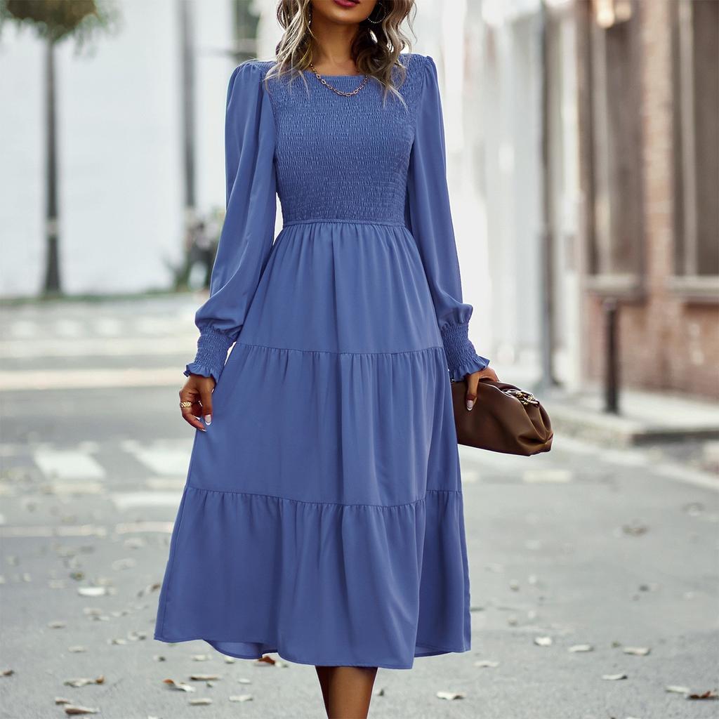 Women's Casual Fashion Sexy Slim Fit Long Sleeve Mid Length With Waist Closed Dress