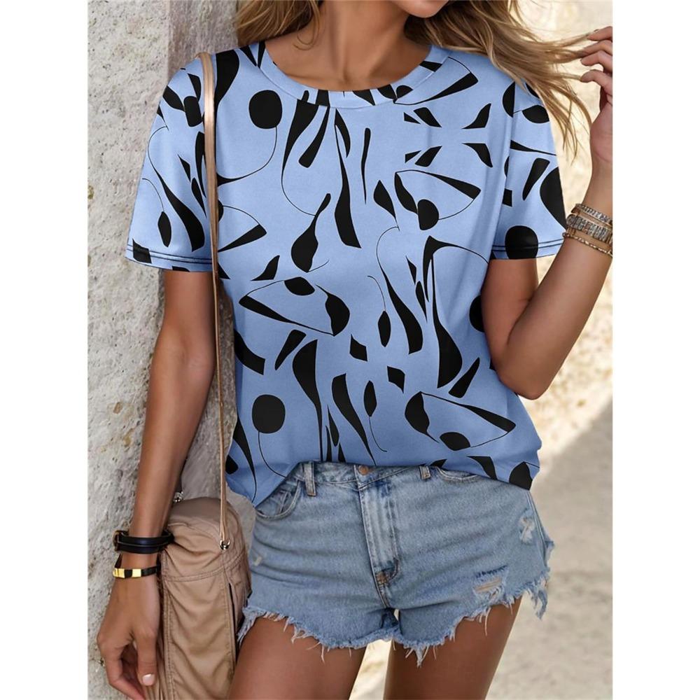 Women's T-shirt Doodle Daily Weekend 3d Printed Short-sleeved Fashionable Sailor Collar Top Summer and Spring Harajuku T-shirt Girl
