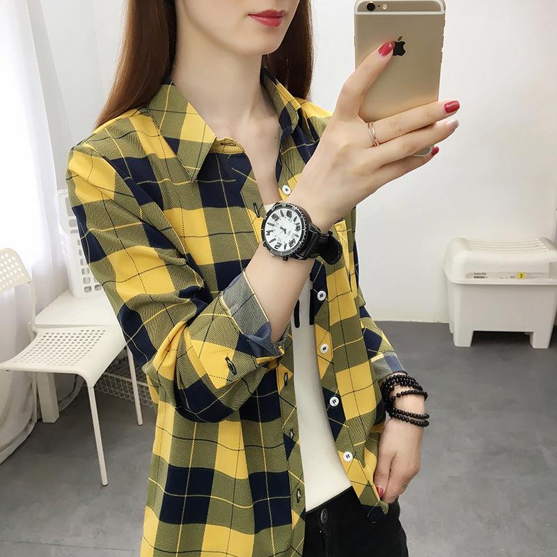 Women's Long Sleeve Plaid Cardigan - Korean & Hong Kong Style Top