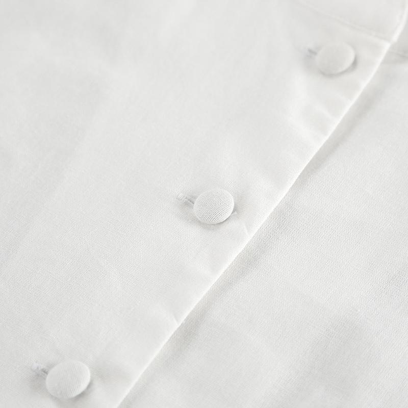 Costume elegante albe cu fustă, femei, cămăși cu mâneci bufante + fuste cu volane, bumbac și in, ținute de vacanță, seturi de două piese