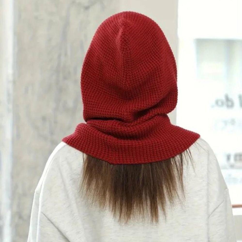 Warm Drawstring Balaclavas Hat Solid Color Winter Neckerchief Drawstring Knitted Hat Streetwear