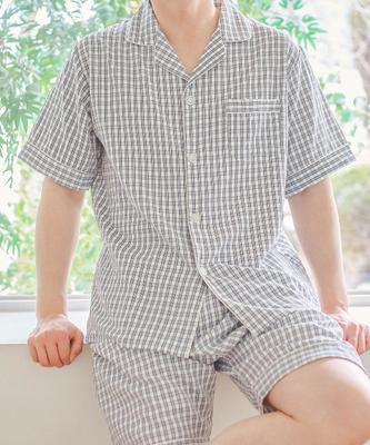[Pink Zone] Seersucker Men's Check Short Sleeve Pajama Set [Shipped from Korea] 100% Authentic