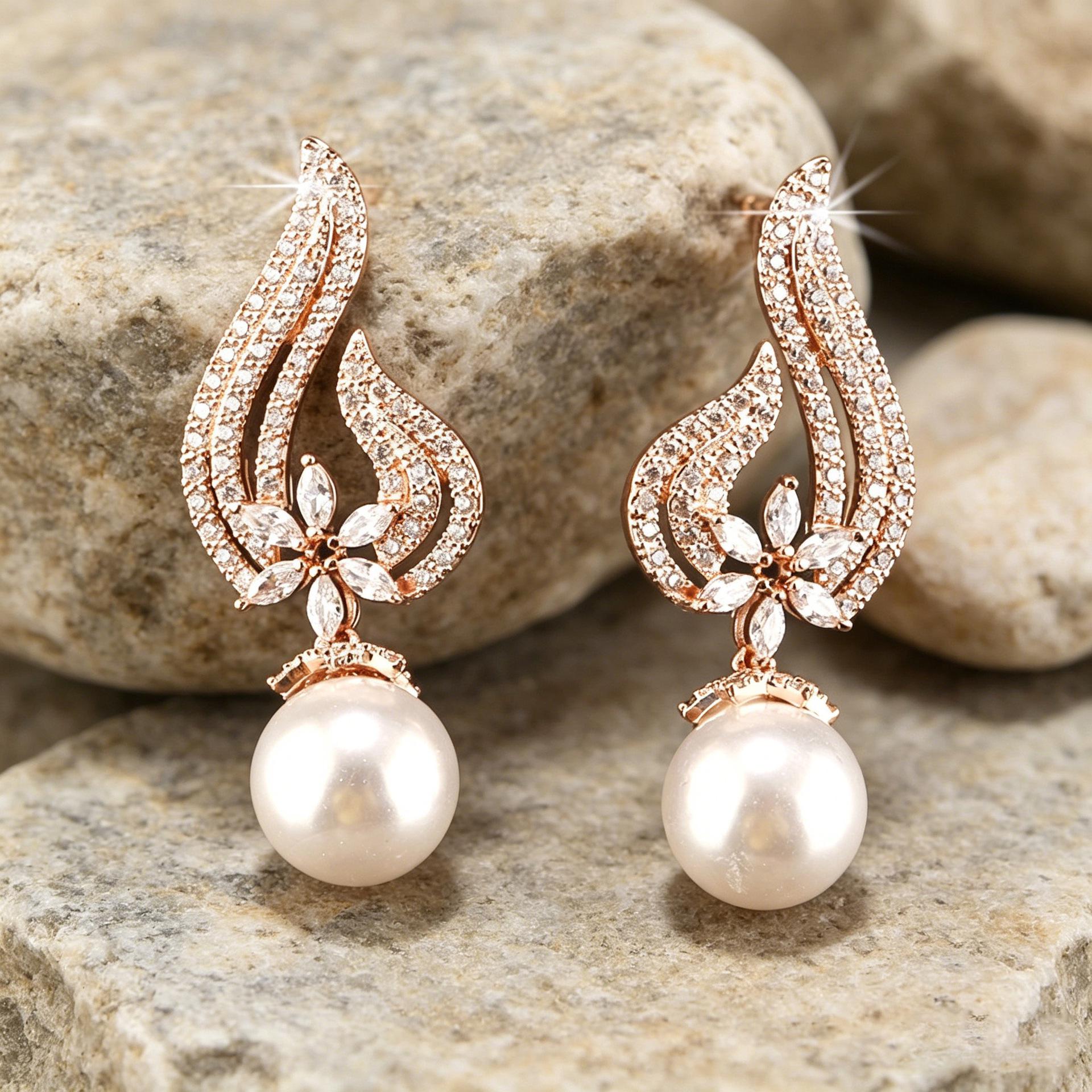 Yanbai Elegant Light Luxury Faux Pearl Hollowed-out Earrings for Weddings and Parties